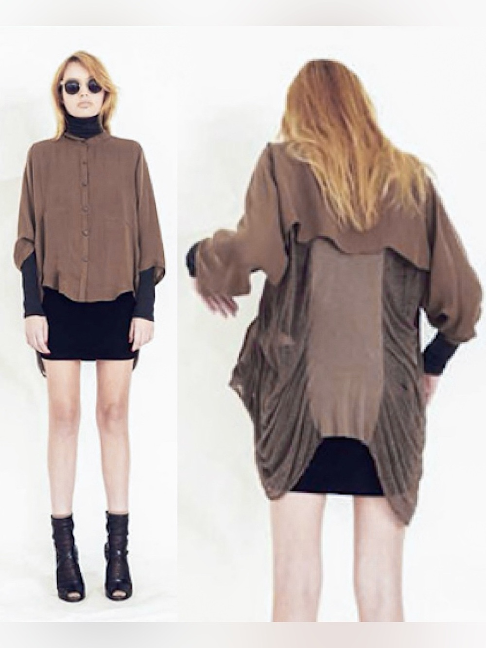 RAQUEL ALLEGRA Shredded Back Oversized Shirt in Olive Green